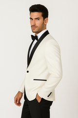 Mens Designer Ivory & Black Traditional Shawl Dinner Jacket