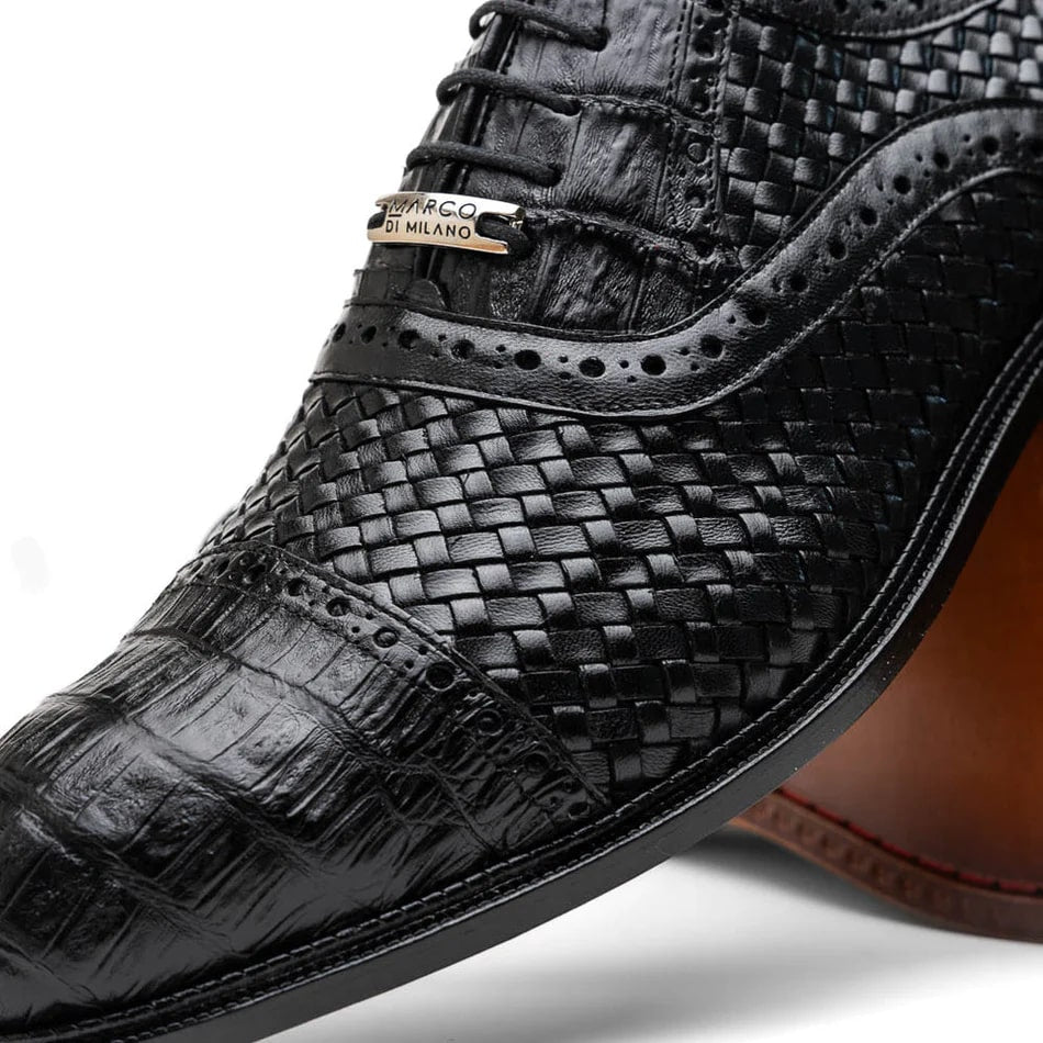 Marco Di Milano John Men's Shoes Exotic Caiman Crocodile / Woven Leather Dress Oxfords 3 JOHN_CAIMAN FUSCUS_BLACK_8.5  - from alligatorwarehouse.com