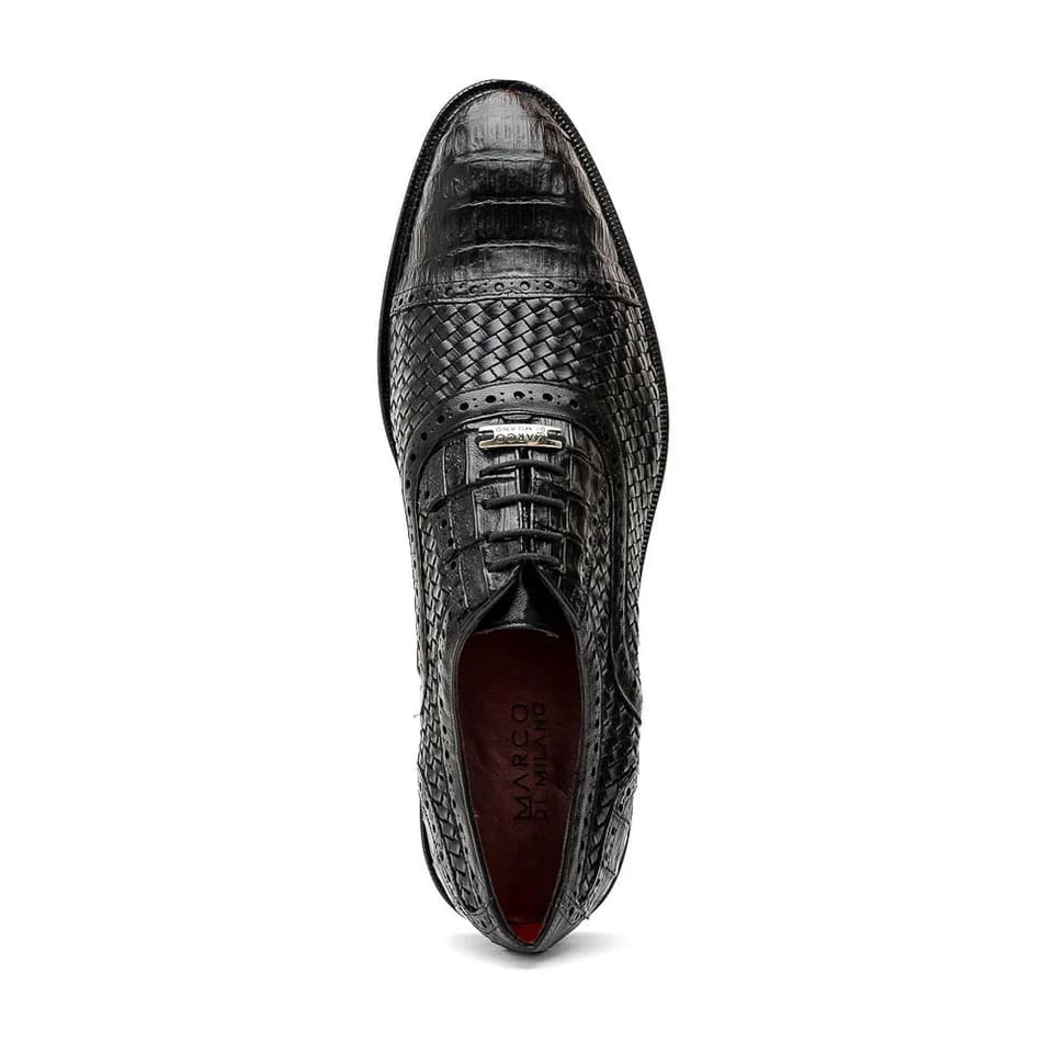 Marco Di Milano John Men's Shoes Exotic Caiman Crocodile / Woven Leather Dress Oxfords 5 JOHN_CAIMAN FUSCUS_BLACK_8.5  - from alligatorwarehouse.com