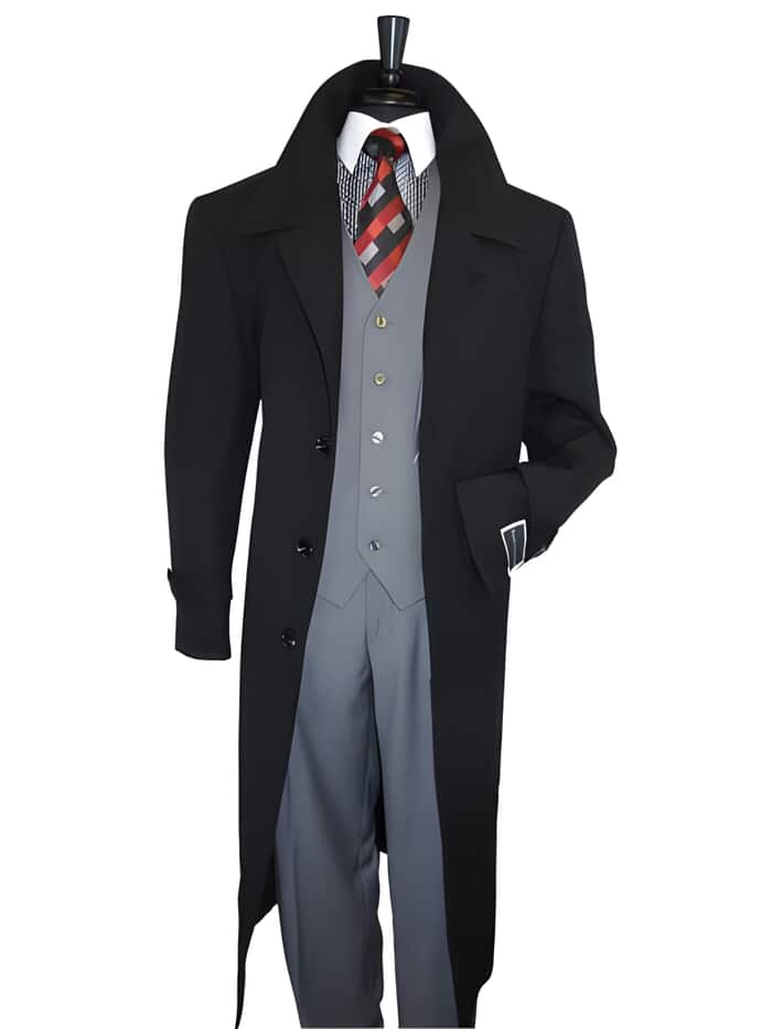 Button Closure 100% Wool Jet Black Overcoat - Mens Topcoat 1   - from alligatorwarehouse.com