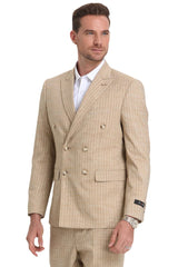 Tan Suits For Wedding - Tan Groomsmen Suits - Tan Pin-Stripe Tuxedo