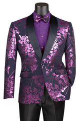 Men's Shiny Foil Floral Paisley Prom & Wedding Tuxedo Jacket in Purple Lavender Lavender Prom Tuxedos