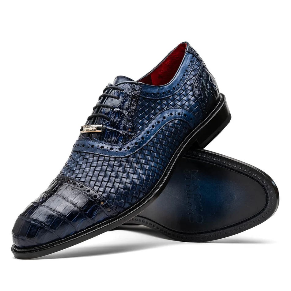Marco Di Milano John Men's Shoes Exotic Caiman Crocodile / Woven Leather Dress Oxfords 10 JOHN_CAIMAN FUSCUS_BLACK_8.5  - from alligatorwarehouse.com