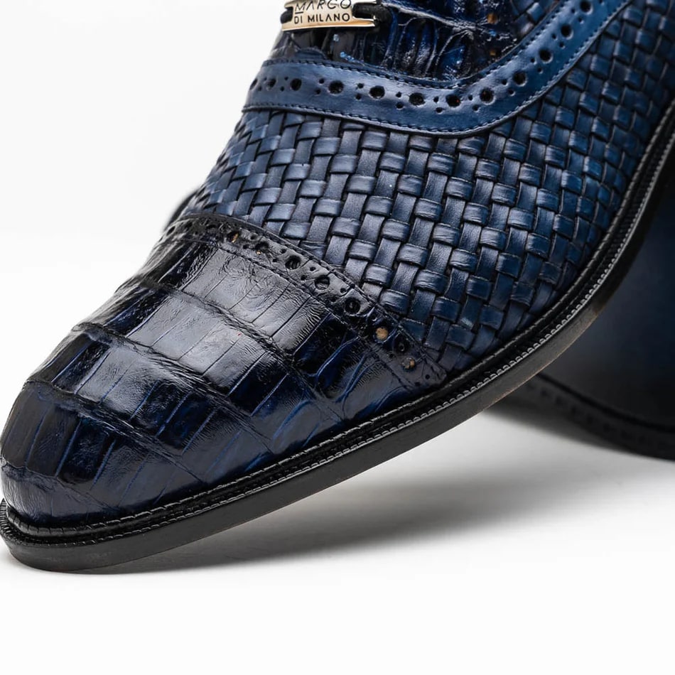 Marco Di Milano John Men's Shoes Exotic Caiman Crocodile / Woven Leather Dress Oxfords 13 JOHN_CAIMAN FUSCUS_BLACK_8.5  - from alligatorwarehouse.com