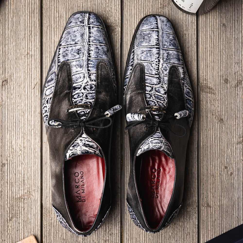 Marco Di Milano Anzio Exotic Alligator & Calfskin Leather Newspaper & Gray Oxfords 2 ANZIO_ALLIGATOR_NEWSPAPER_8  - from alligatorwarehouse.com
