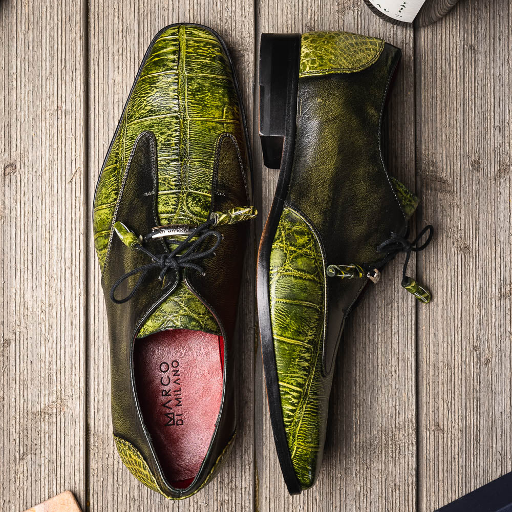 Marco Di Milano Anzio Exotic Alligator & Calfskin Leather Green Oxfords 2 ANZIO_ALLIGATOR_GREEN_8  - from alligatorwarehouse.com