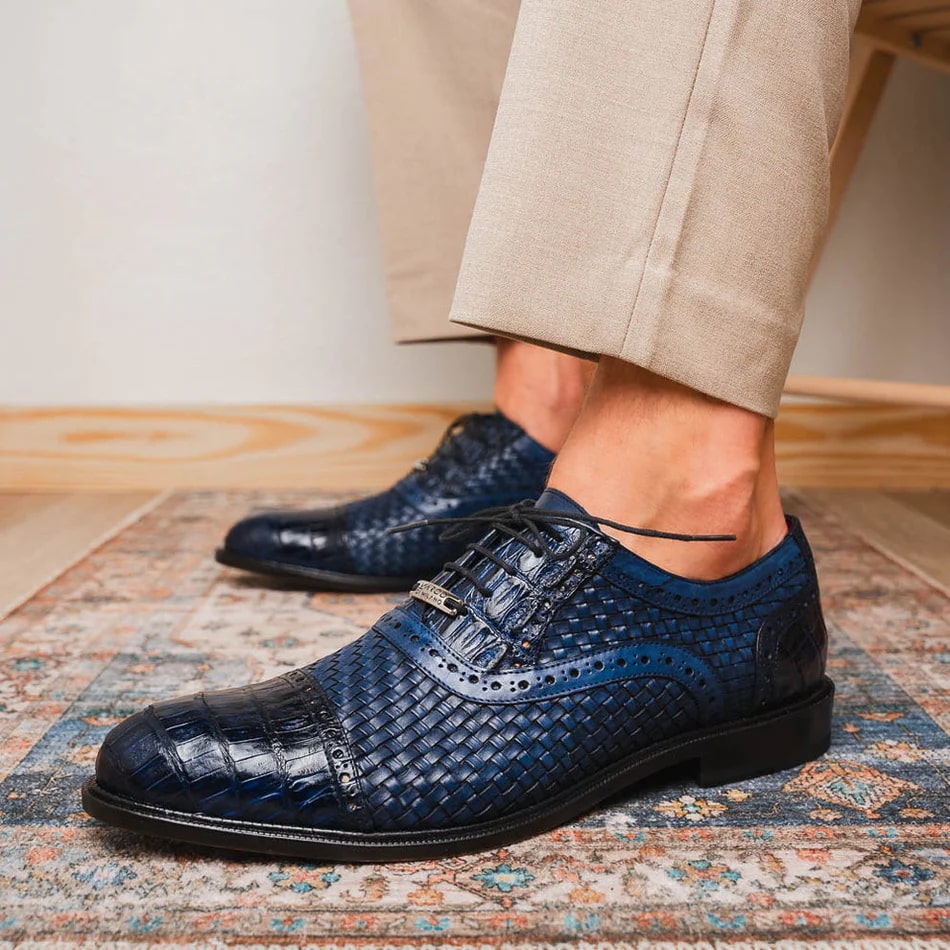 Marco Di Milano John Men's Shoes Exotic Caiman Crocodile / Woven Leather Dress Oxfords 14 JOHN_CAIMAN FUSCUS_BLACK_8.5  - from alligatorwarehouse.com