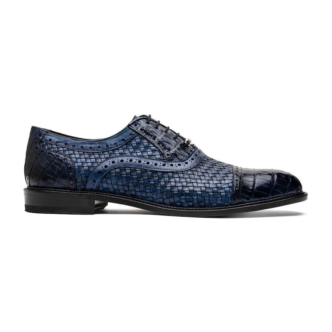 Marco Di Milano John Men's Shoes Exotic Caiman Crocodile / Woven Leather Dress Oxfords 11 JOHN_CAIMAN FUSCUS_BLACK_8.5  - from alligatorwarehouse.com