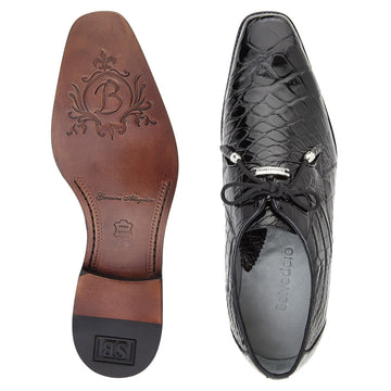 Men's Belvedere Lago Plain Toe American Alligator Dress Shoe in Black 3 MEN 14010 BLACK-M-09.5  - from alligatorwarehouse.com