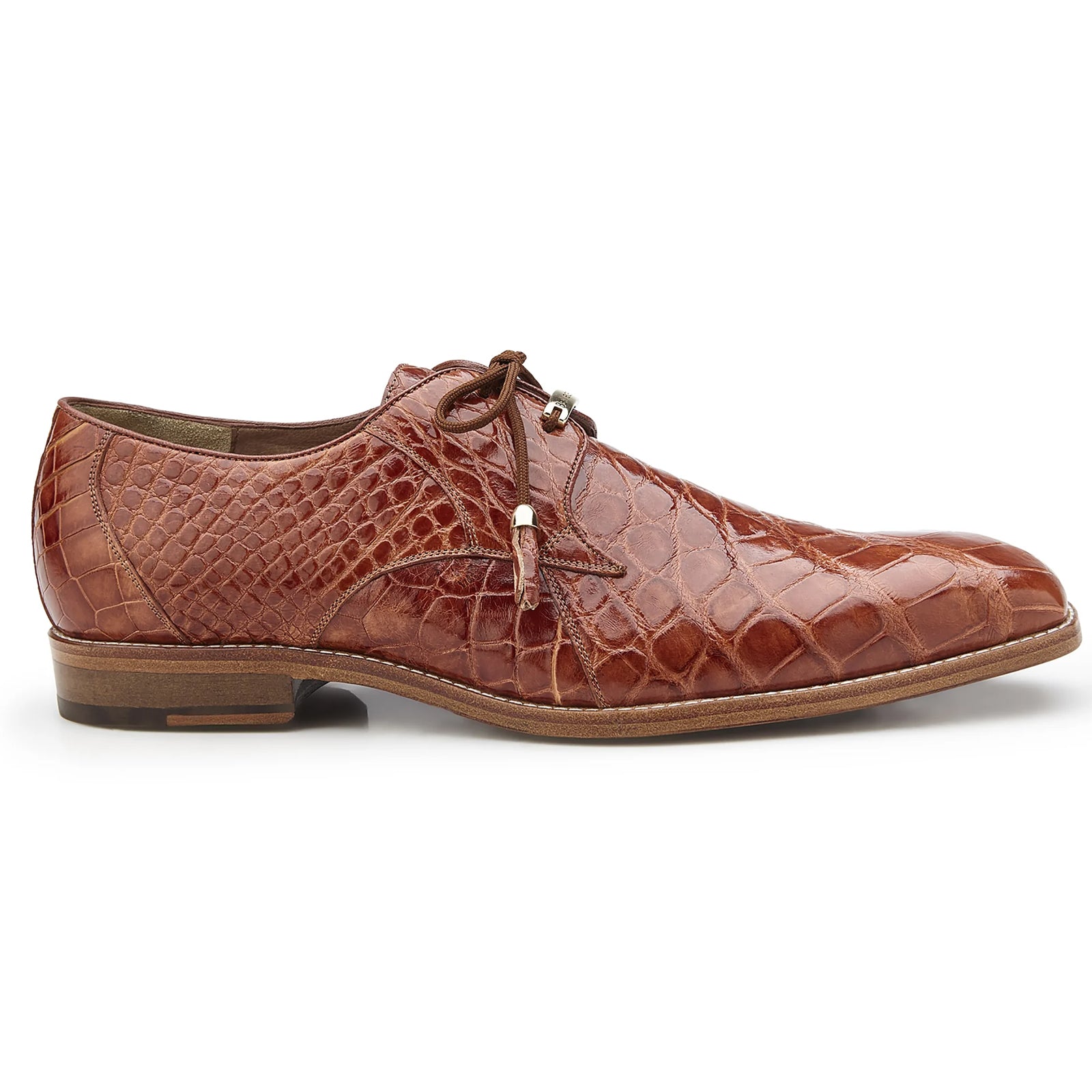 Men's Belvedere Lago Plain Toe American Alligator Dress Shoe in Cognac 1 MEN 14010 COGNAC-M-09  - from alligatorwarehouse.com