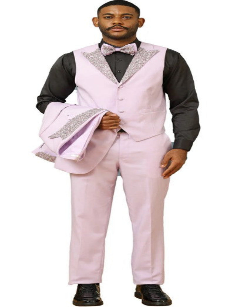 Lavender Prom Tuxedo - Perfect Wedding Suit Vested Rhinestone Lapelled 2   - from alligatorwarehouse.com