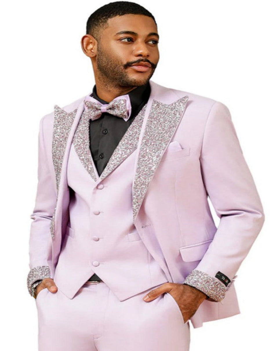 Lavender Prom Tuxedo - Perfect Wedding Suit Vested Rhinestone Lapelled 1   - from alligatorwarehouse.com
