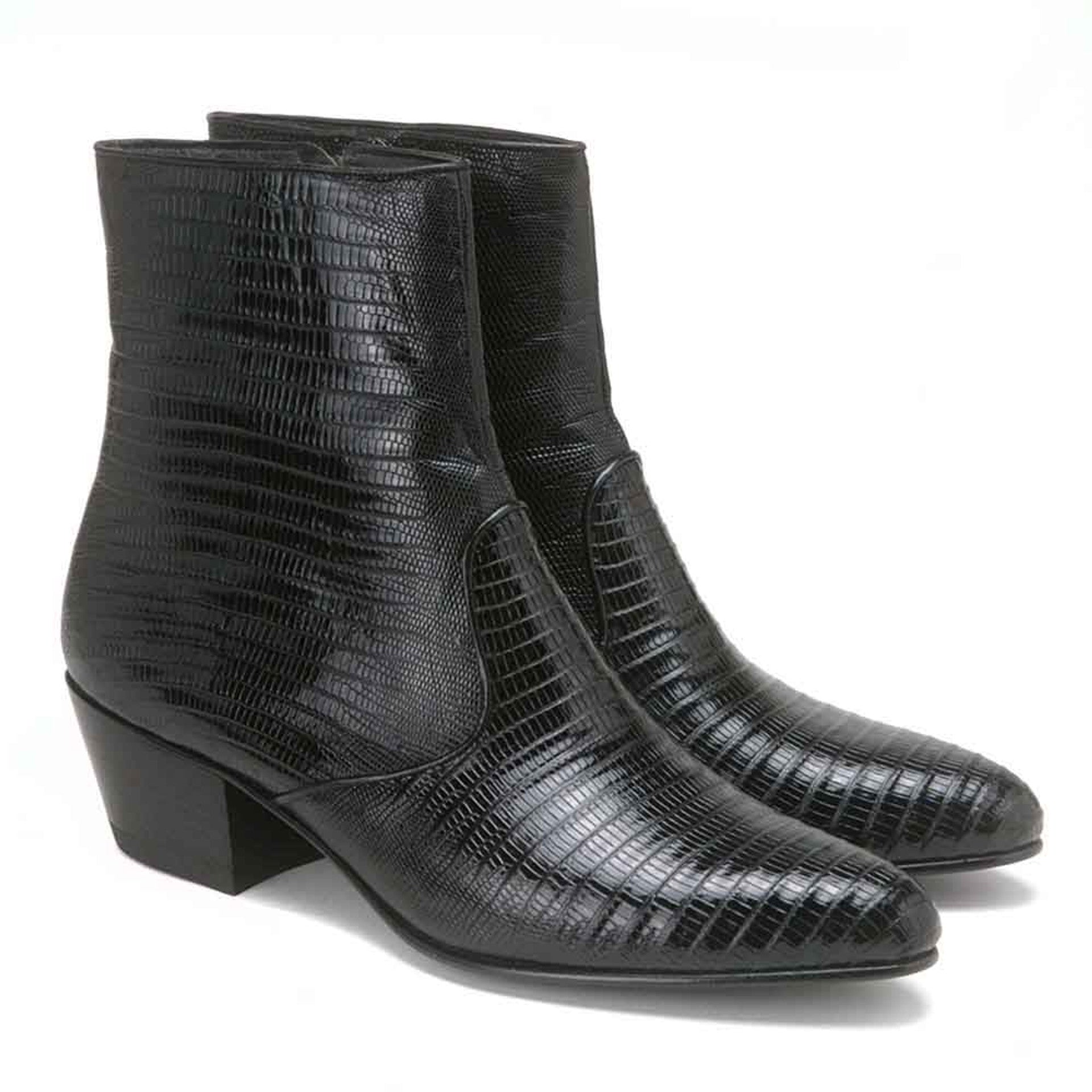 Los Altos Mens Black Genuine Lizard Leather Ankle Boots 5   - from alligatorwarehouse.com