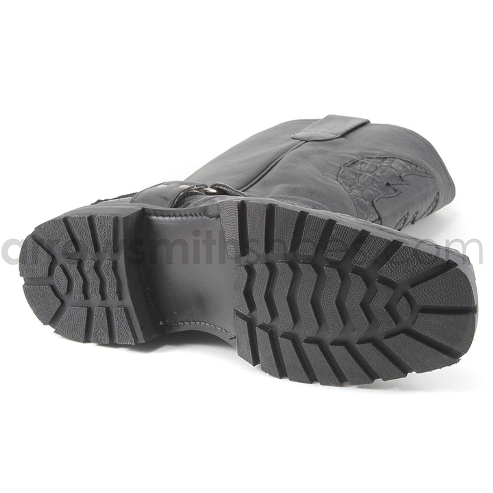 Los Altos Men's Black Genuine Caiman Leather Biker Boots 2   - from alligatorwarehouse.com