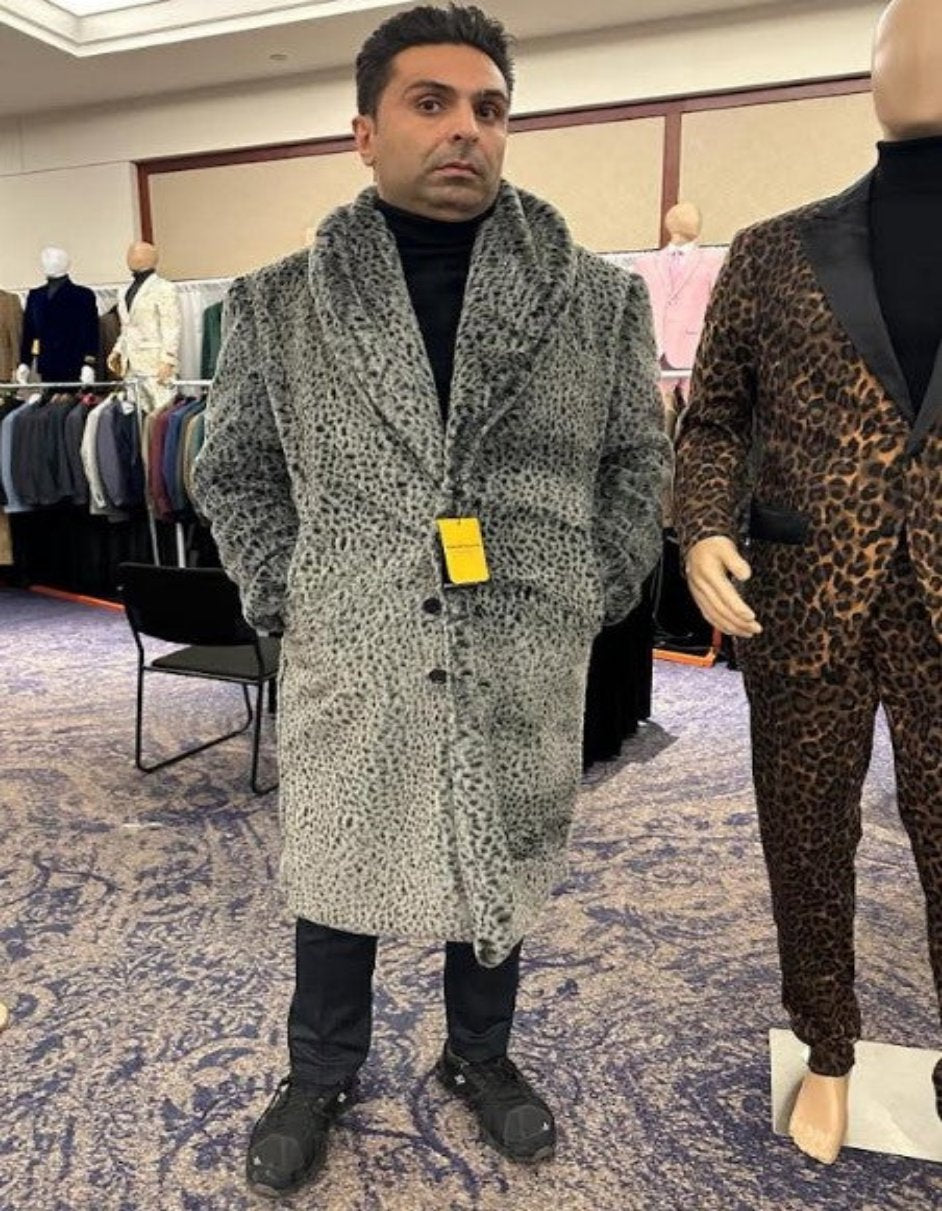 Gray Fur Coat - Leopard Faux Fur Coat With Full Length - Grey Winter Coat 1   - from alligatorwarehouse.com
