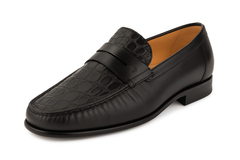 Mens Mezlan Sica Crocodile & Calfskin Loafer Dress Shoe in Black