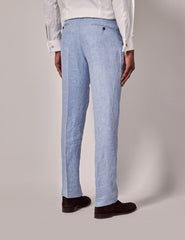 Mens Linen Suit For Beach Wedding - Summer Suit in Light Blue Herringbone