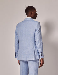 Mens Linen Suit For Beach Wedding - Summer Suit in Light Blue Herringbone