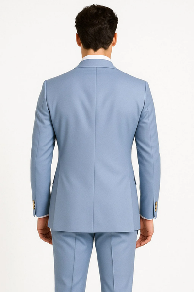 Mens Light Blue Double-Breasted Suits with Gold Button Slim Fit 2-Piece Formal Set in Sky Blue Color