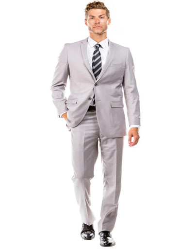 Light Grey Suit - Silver Gray Suit For Wedding - Men's Basic 2 Button Slim Fit Light Grey Wedding Suit