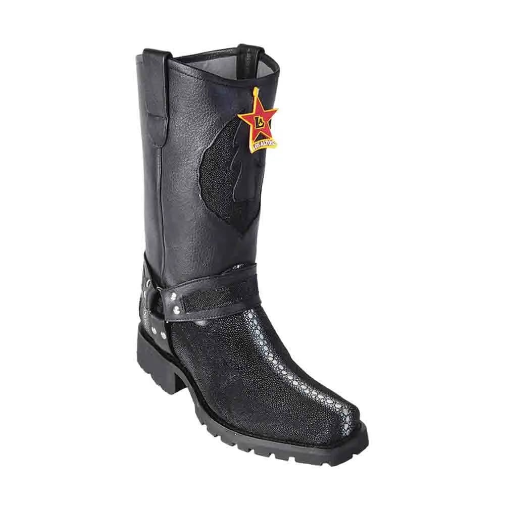Los Altos Full Rowstone Black Stingray  Biker Boots 1   - from alligatorwarehouse.com
