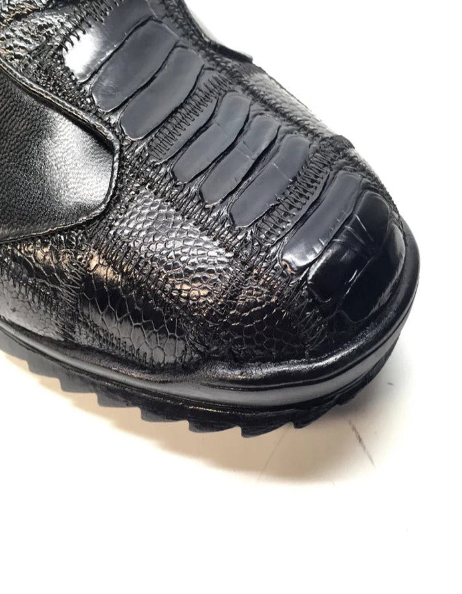 Los Altos Black Ostrich Leg Lace Up Sneakers 4   - from alligatorwarehouse.com