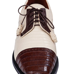 Los Altos Men's Ivory Brown Crocodile Shoes Cap Toe