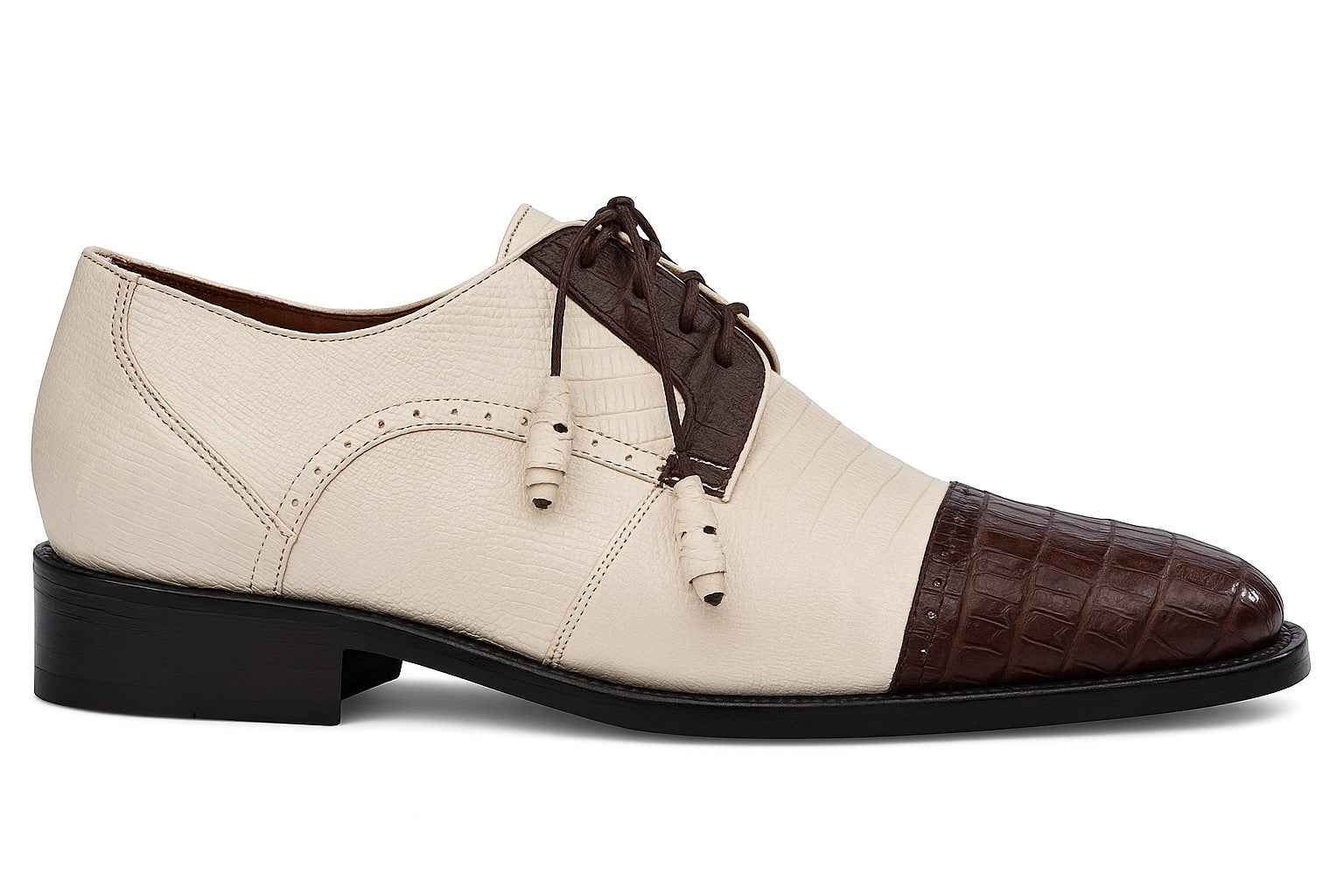 Los Altos Men's Ivory Brown Crocodile Shoes Cap Toe 2   - from alligatorwarehouse.com