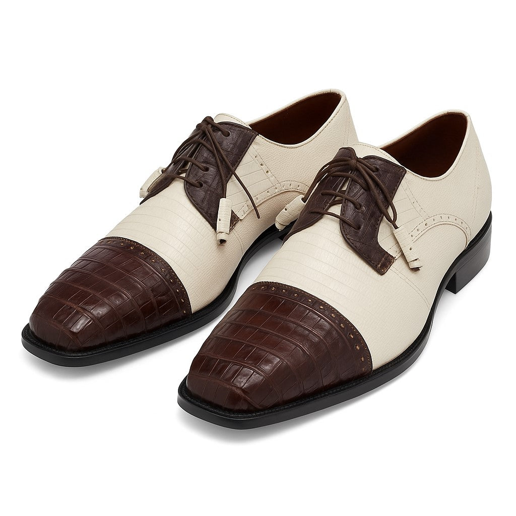 Los Altos Men's Ivory Brown Crocodile Shoes Cap Toe 1   - from alligatorwarehouse.com