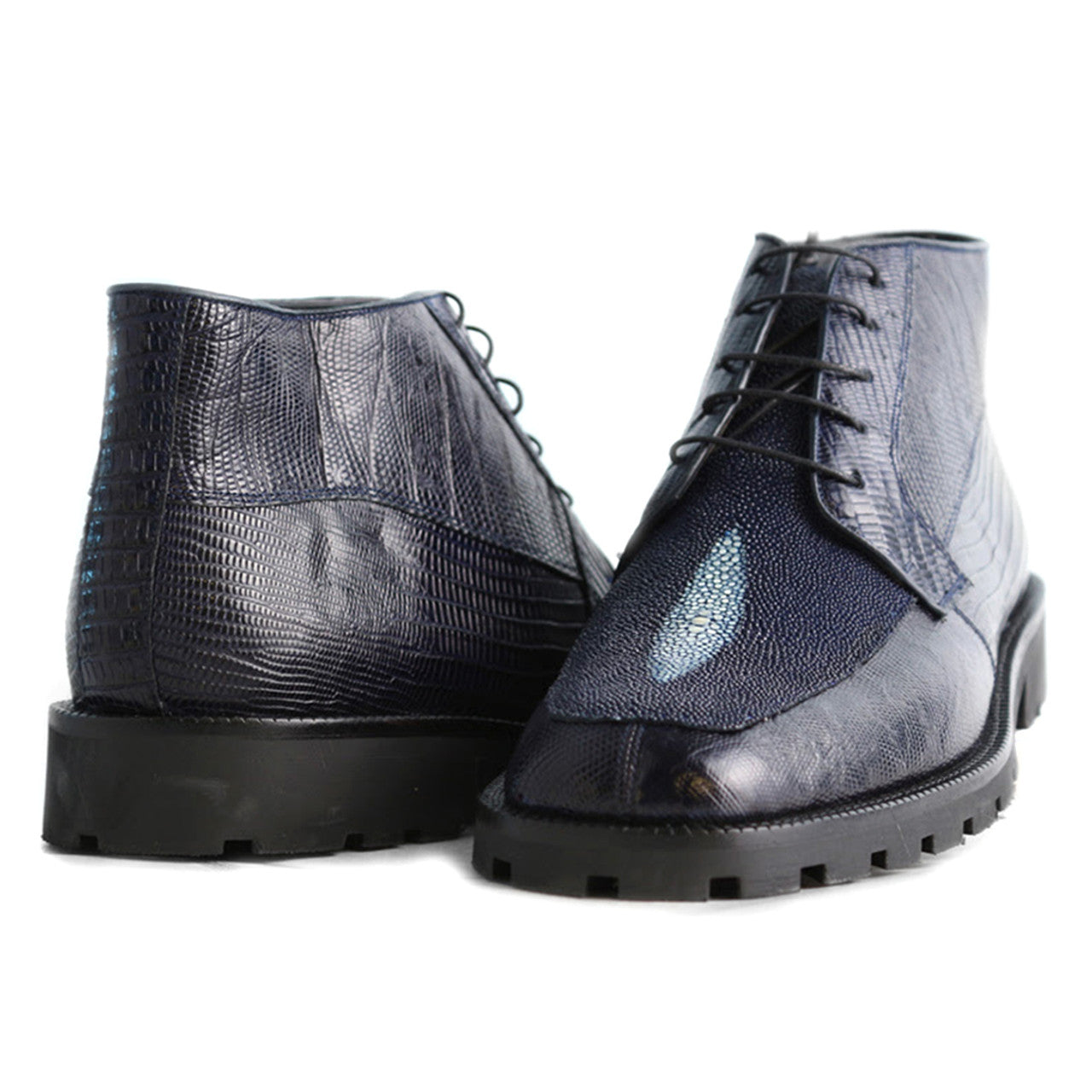 Los Altos Navy Genuine Lizard & Stingray Ankle Boots 2   - from alligatorwarehouse.com