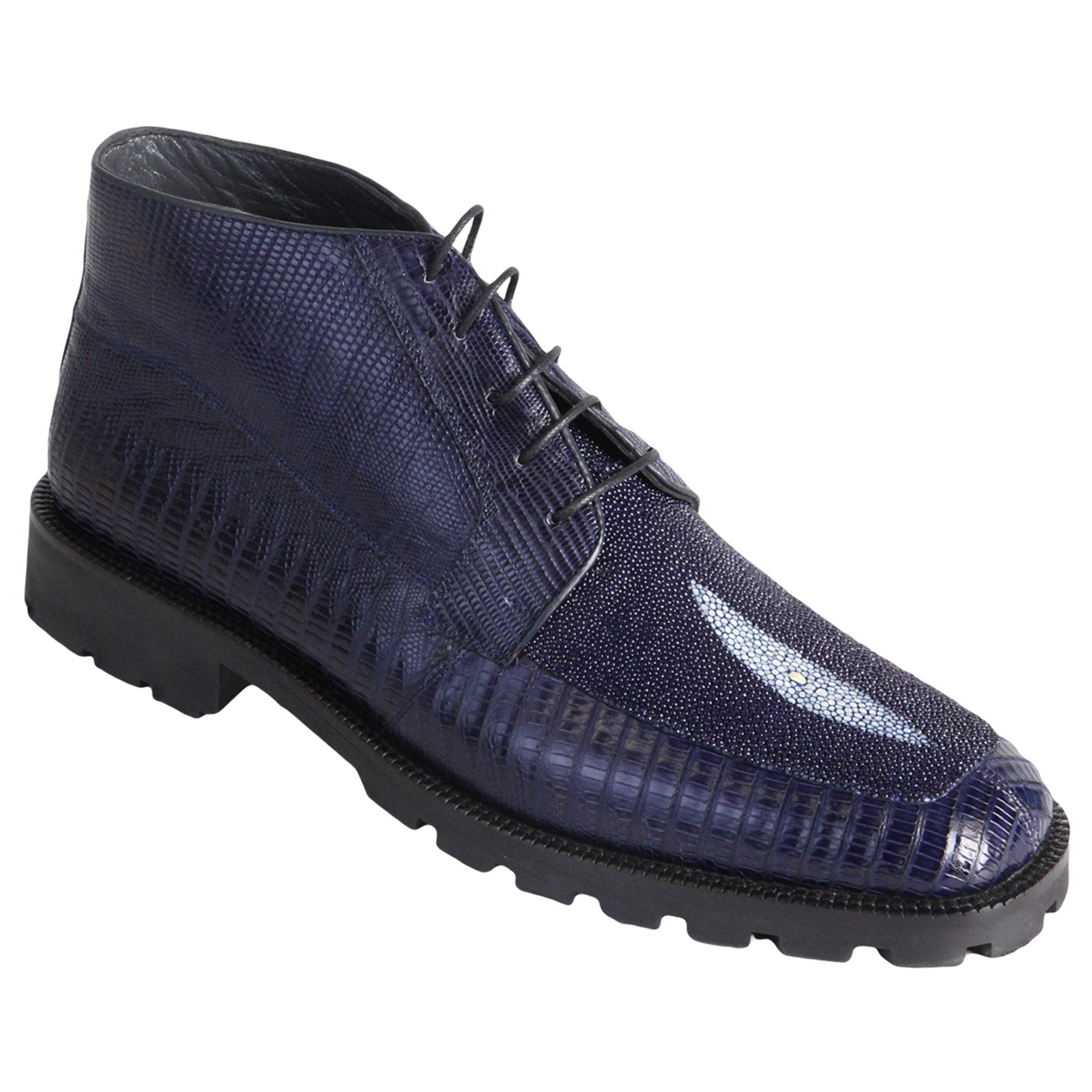 Los Altos Navy Genuine Lizard & Stingray Ankle Boots 3   - from alligatorwarehouse.com