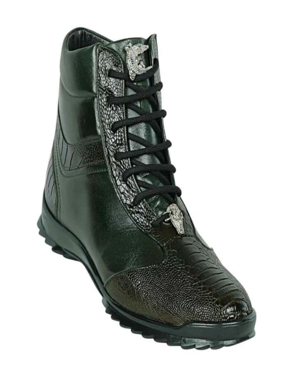 Los Altos Olive Green Ostrich Leg High-Top Sneakers 1   - from alligatorwarehouse.com