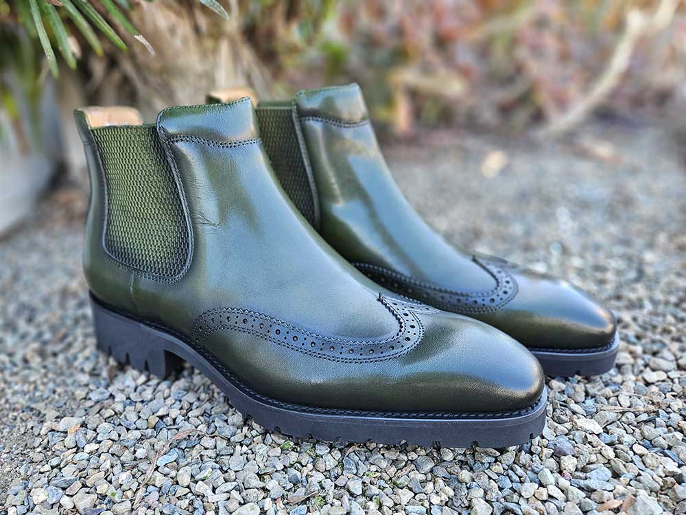 Lug Sole Chelsea Boot with Wingtip Toe 12 KB515-13CHESTNUT75  - from alligatorwarehouse.com