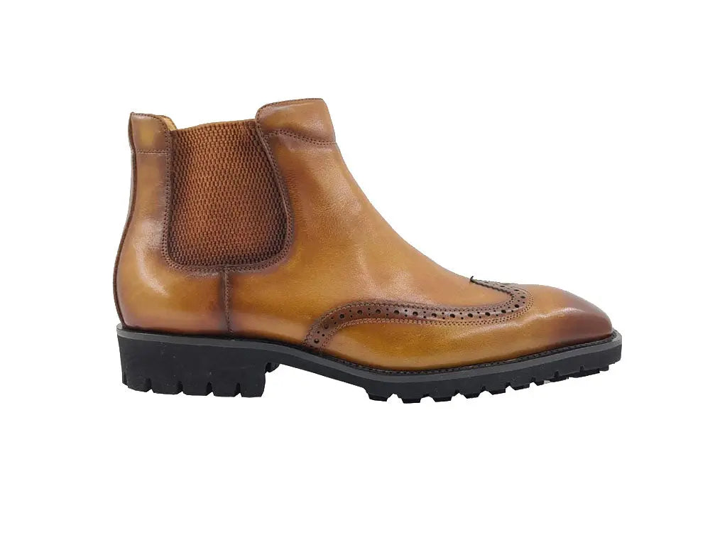 Lug Sole Chelsea Boot with Wingtip Toe 18 KB515-13CHESTNUT75  - from alligatorwarehouse.com