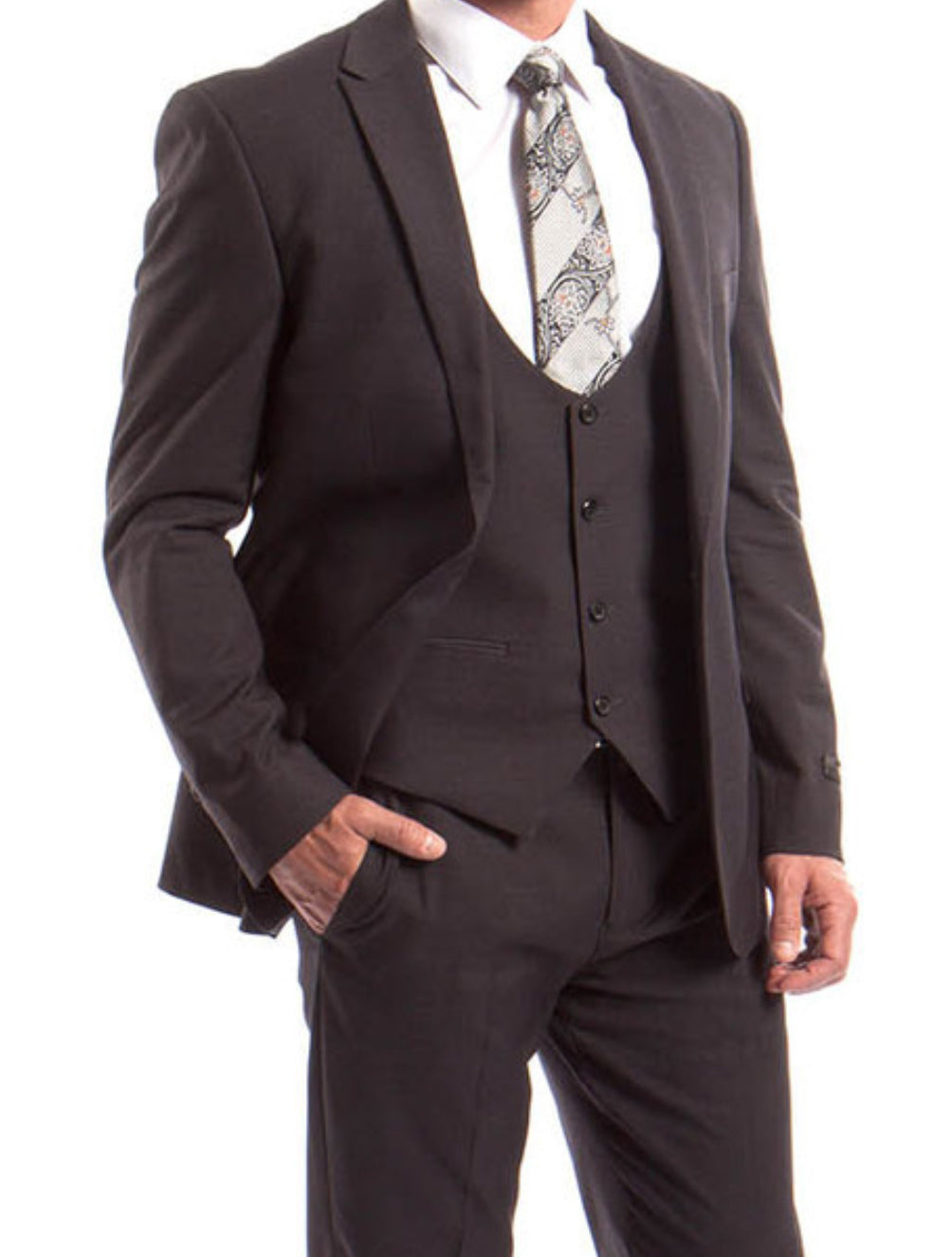 Gray Solid Color 3 Piece Slim Fit Suit 1 Button Peak Lapel 1 SO4M255US-02-GRAY  - from alligatorwarehouse.com