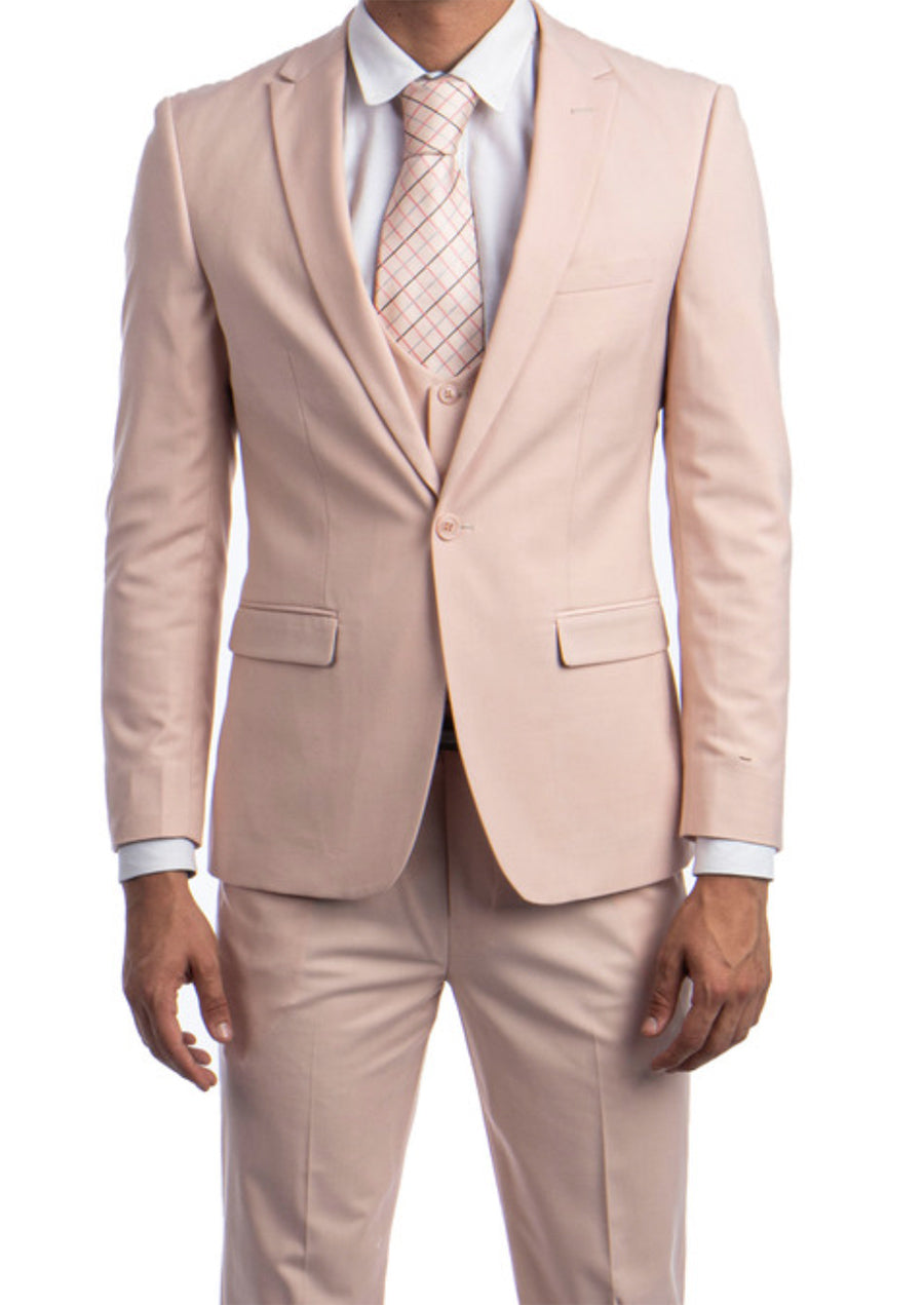 Blush Solid Color 3 Piece Slim Fit Suit 1 Button Peak Lapel 1 SO4M255US-07-34R  - from alligatorwarehouse.com