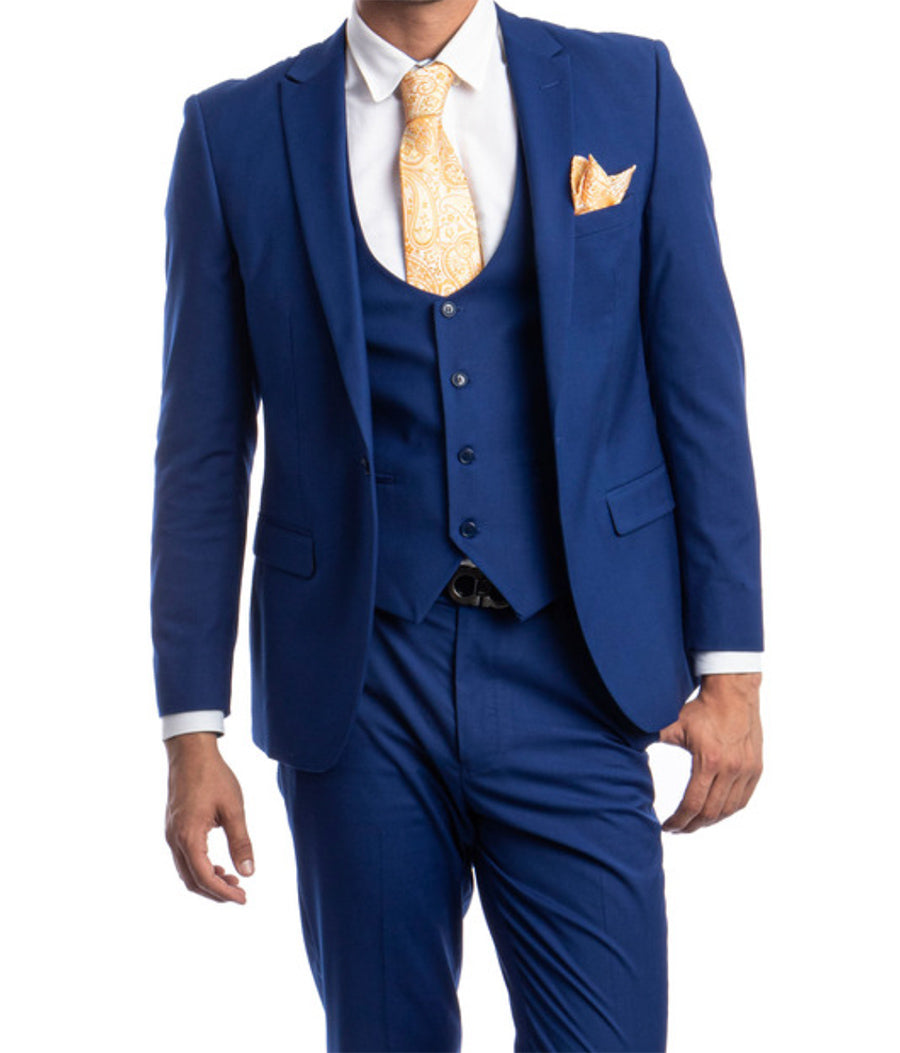 Indigo Solid Color 3 Piece Slim Fit Suit 1 Button Peak Lapel 1 SO4M255US-10-34R  - from alligatorwarehouse.com
