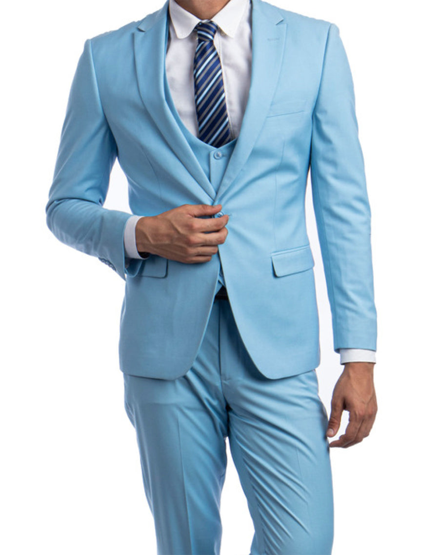 (38R, 40R, 44R, 44L, 46R)  Slim Fit 3 Piece Sky Blue Suit 1 SO4M255US-08-SKYBLUE  - from alligatorwarehouse.com