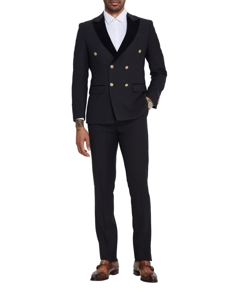 Black 2 Piece Slim Fit Double Breasted Tuxedo 1 SO4M415SK-02-BLACK  - from alligatorwarehouse.com