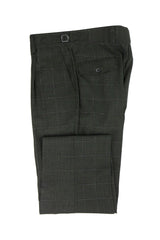 Tiglio Luxe Heather Green with Windowpane Semi-Wide Leg Wool Marbella Dress Pants TL5111