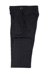Tiglio Luxe Black with Light Blue Windowpane Semi-Wide Leg Wool Marbella Dress Pants TL5103
