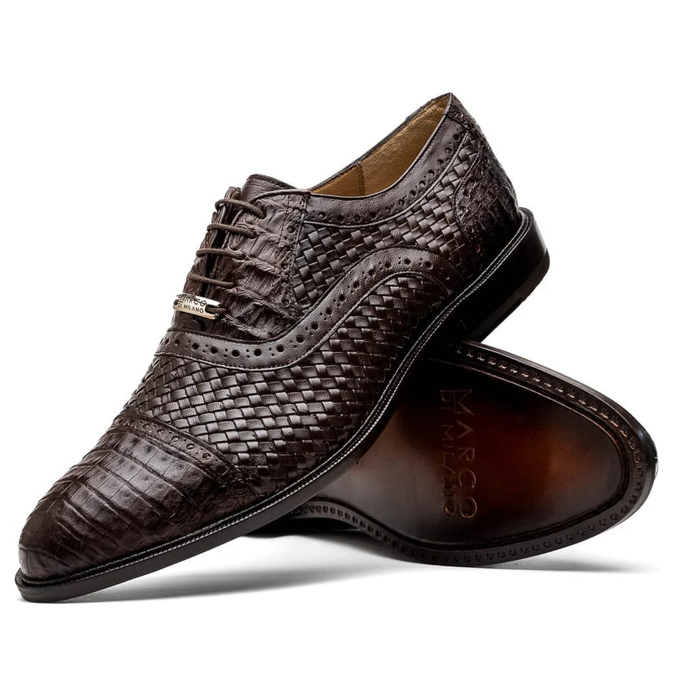 Marco Di Milano John Men's Shoes Exotic Caiman Crocodile / Woven Leather Dress Oxfords 24 JOHN_CAIMAN FUSCUS_BLACK_8.5  - from alligatorwarehouse.com