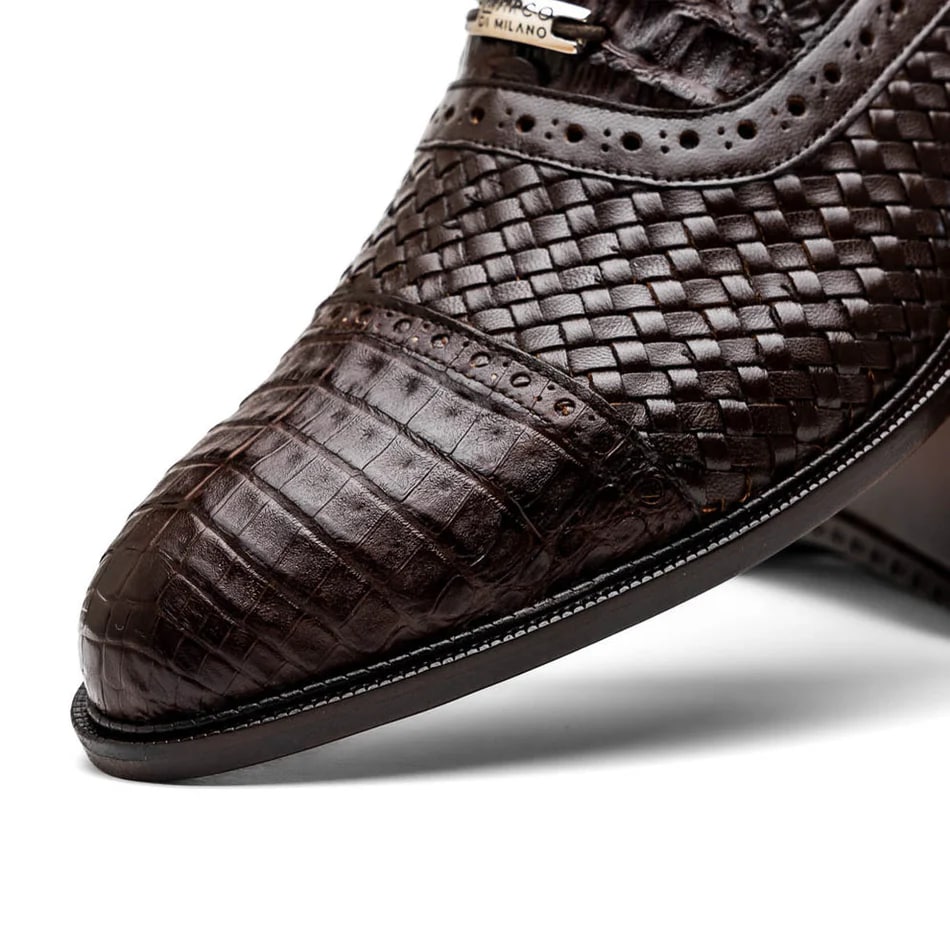 Marco Di Milano John Men's Shoes Exotic Caiman Crocodile / Woven Leather Dress Oxfords 32 JOHN_CAIMAN FUSCUS_BLACK_8.5  - from alligatorwarehouse.com