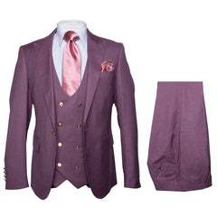 Rossi Man MAX RM1381 Slim Fit 3-Piece Suit – Modern Tailored Solid Raspberry Suit for Men