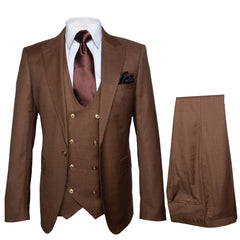 Rossi Man Max RM1392 – Slim Fit 3-Piece Men’s Suit in Solid Brown