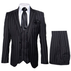Rossi Man Max RM1728 – Slim Fit 3-Piece Men’s Suit in Black Stripe