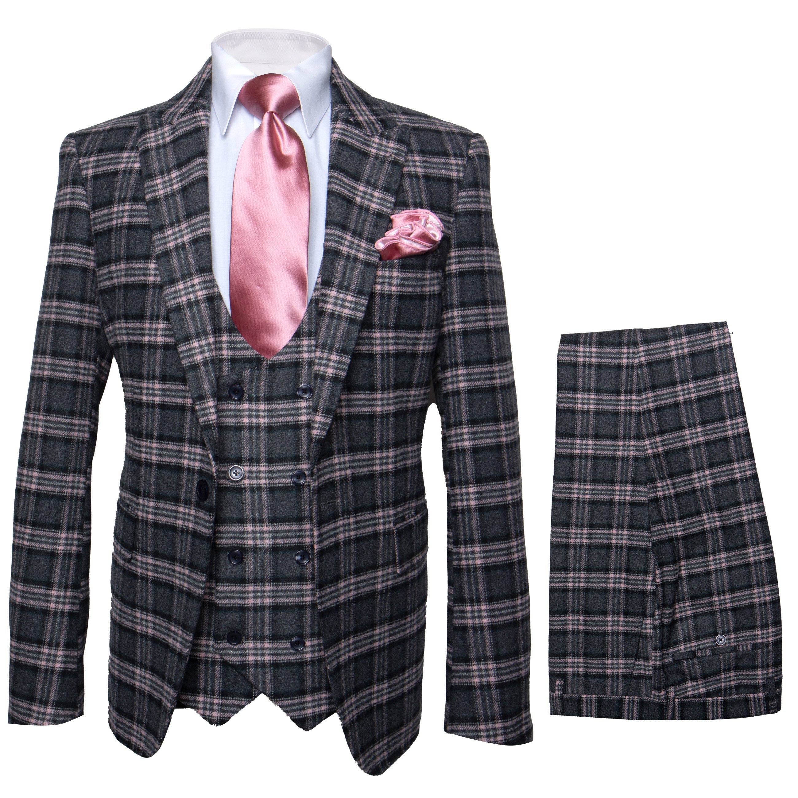 Rossi Man MAX RM1739 Slim Fit 3-Piece Suit – Stylish Black and Pink Tailored Suit for Men Rossi Man MAX RM1739 Slim Fit 3-Piece Suit – Stylish Black and Pink Tailored Suit for Men