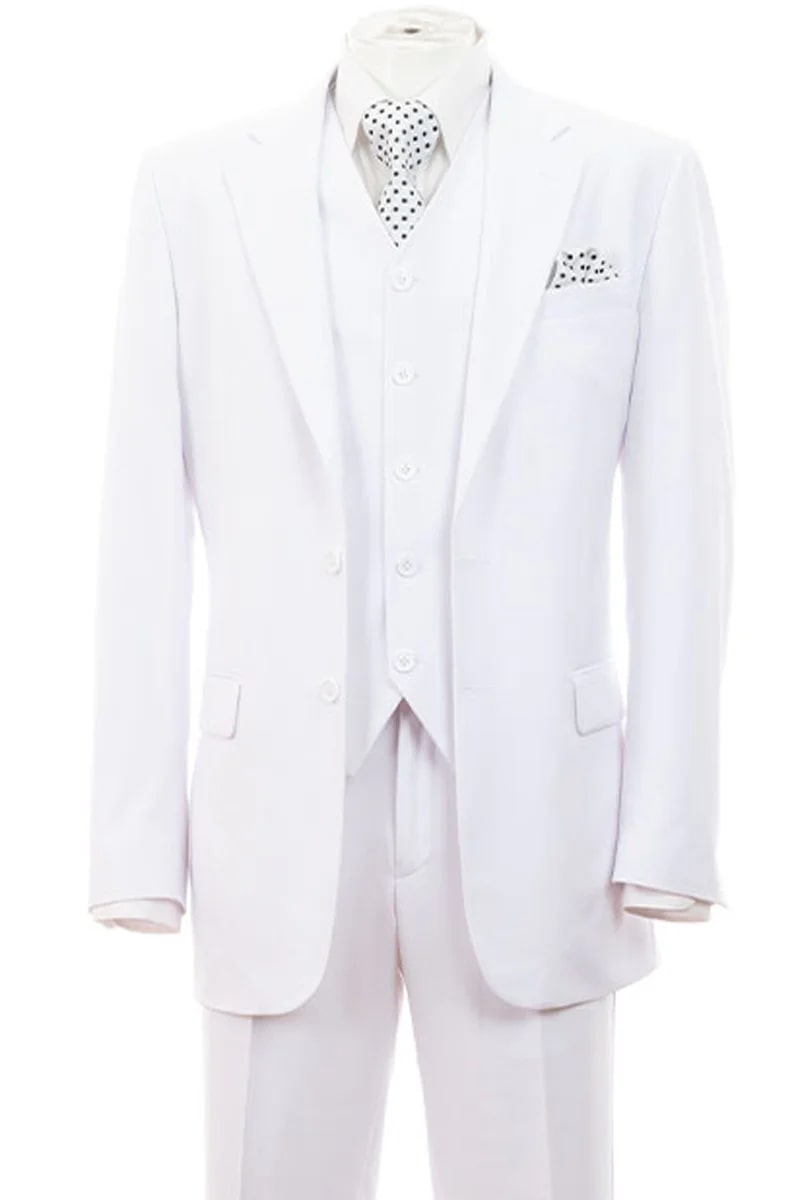 Mens Modern Fit 2 Button Vested Basic Suit in White