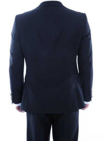 Double Breasted Slim Fit Tuxedo Navy with Black Satin Peak Lapel