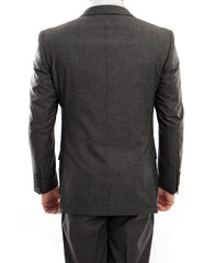 Arezzo Collection - 100% Wool Suit Modern Fit Italian Style 2 Piece in Dark Gray